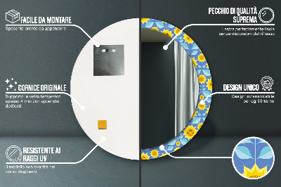 Veidrodis su spausdinimu – apvalus Geometrinės saulėgrąžos