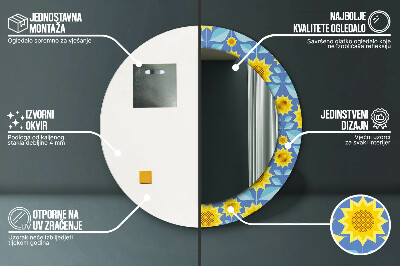 Veidrodis su spausdinimu – apvalus Geometrinės saulėgrąžos