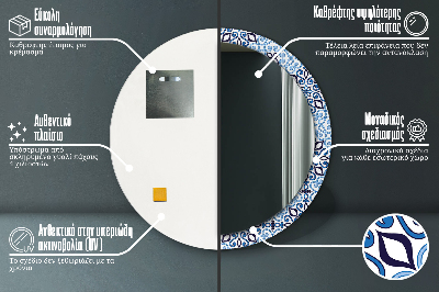 Veidrodis su spausdinimu – apvalus Mėlynas arabiškas raštas