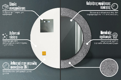 Veidrodis su spausdinimu – apvalus Betono tekstūra