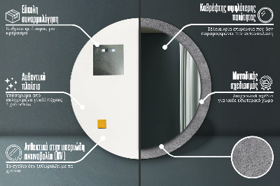 Veidrodis su spausdinimu – apvalus Betono tekstūra