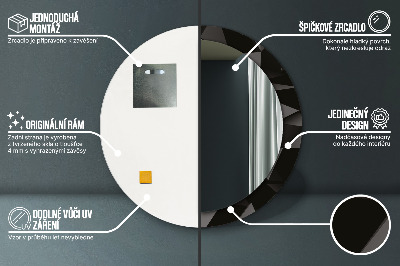 Veidrodis su spausdinimu – apvalus Abstrakti juoda