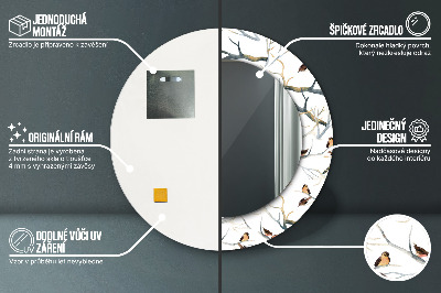 Veidrodis su spausdinimu – apvalus Žvirblių paukščių šakos