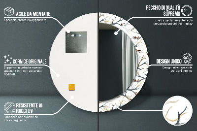 Veidrodis su spausdinimu – apvalus Žvirblių paukščių šakos