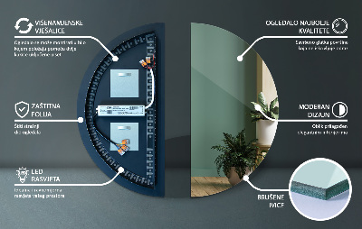 Pusiau apvalus veidrodis su LED apšvietimu