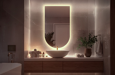 Pusiau ovalinis veidrodis su led apšvietimu