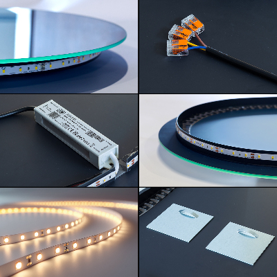 Pusiau ovalinis veidrodis su led apšvietimu