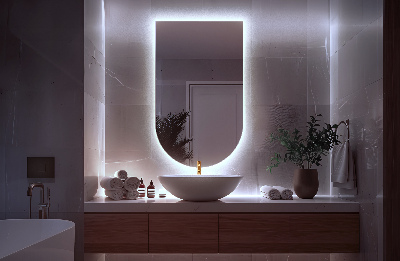 Pusiau ovalinis veidrodis su led apšvietimu