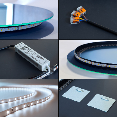 Pusiau ovalinis veidrodis su led apšvietimu