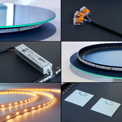 Pusiau ovalinis veidrodis su led apšvietimu