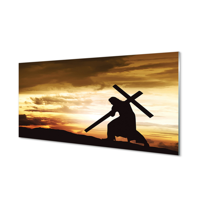 Akrilo stiklo paveikslas Jėzaus kryžiaus saulėlydis