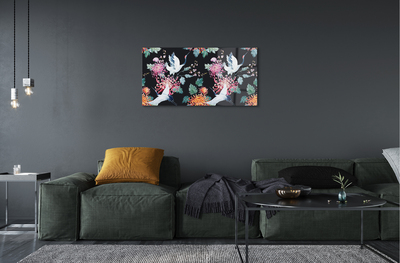 Akrilo stiklo paveikslas Paukščiai su gėlėmis