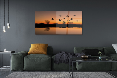 Akriliniai paveikslas Skrendantys paukščiai saulėlydžio metu