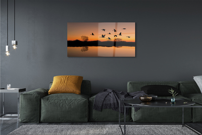 Akriliniai paveikslas Skrendantys paukščiai saulėlydžio metu