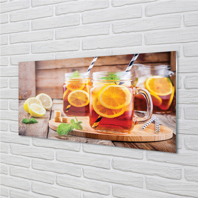 Akrilo stiklo paveikslas Šalta arbata su citrusinių vaisių šiaudeliais