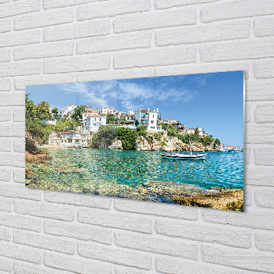 Akrilo stiklo paveikslas Graikijos jūros miesto gamta