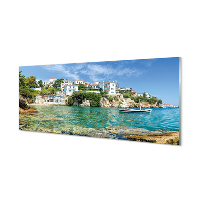 Akrilo stiklo paveikslas Graikijos jūros miesto gamta