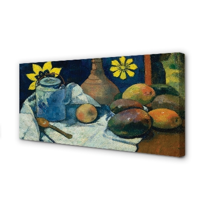 Nuotrauka ant drobes Natiurmortas su arbatos puodu ir vaisiais – Paul Gauguin