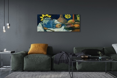 Nuotrauka ant drobes Natiurmortas su arbatos puodu ir vaisiais – Paul Gauguin