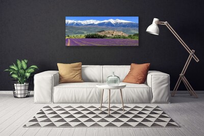 Foto ant drobes Pievų gėlių kalnų peizažas
