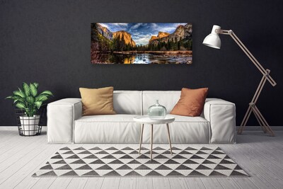 Foto paveikslai ant drobės Kalnų miško ežero gamta