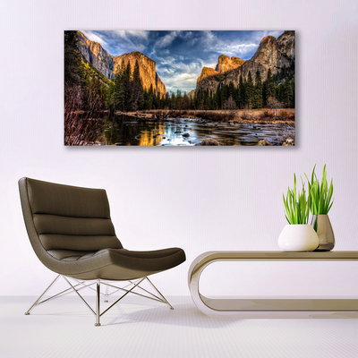 Foto paveikslai ant drobės Kalnų miško ežero gamta
