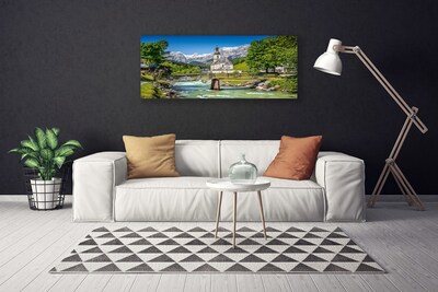 Foto paveikslai ant drobės Bažnyčios tiltas Ežero gamta
