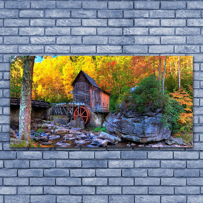 Foto paveikslai ant drobės Rudens miško vandens malūnas