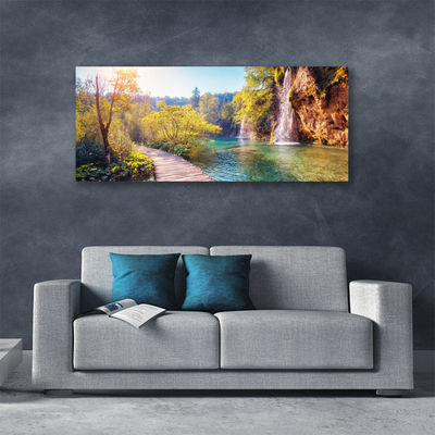Foto paveikslai ant drobės Ežero kraštovaizdžio krioklys