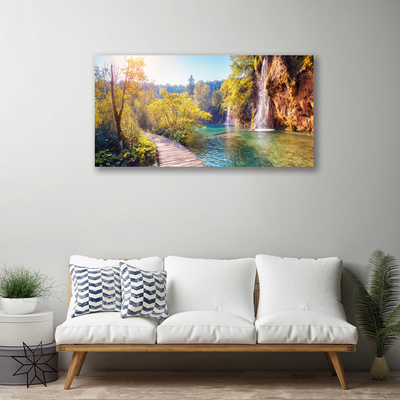 Foto paveikslai ant drobės Ežero kraštovaizdžio krioklys