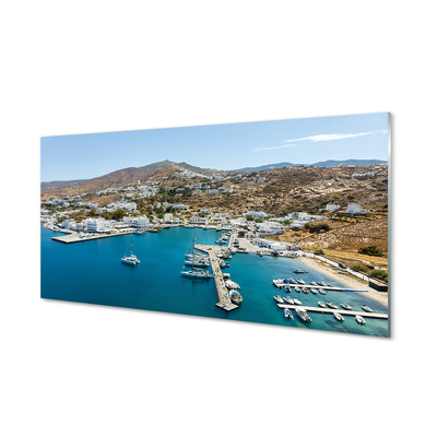 Stiklo paveikslas Graikijos pakrantės kalnų miestas