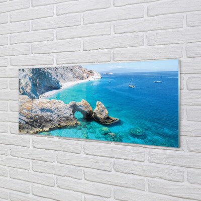 Stiklo paveikslas Graikijos paplūdimio jūros pakrantė