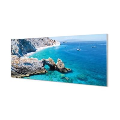 Stiklo paveikslas Graikijos paplūdimio jūros pakrantė