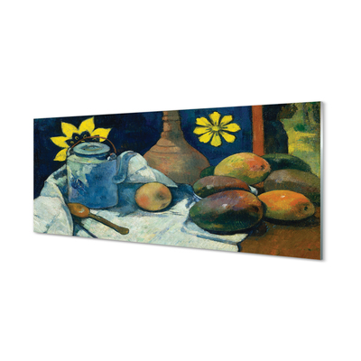 Stiklo paveikslas Natiurmortas su arbatos puodu ir vaisiais – Paul Gauguin