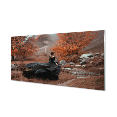 Stiklo paveikslas Rudens kalnų moteris