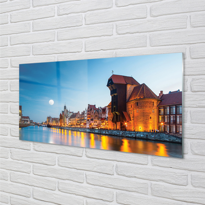 Stiklo paveikslas Gdansko upė senamiestis naktį