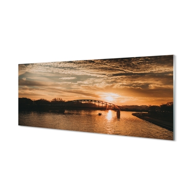 Stiklo paveikslas Krokuvos tilto saulėlydžio upė