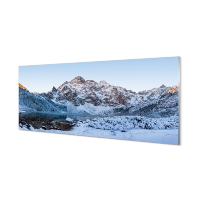 Stiklo paveikslas Kalnai žiemos sniego ežeras