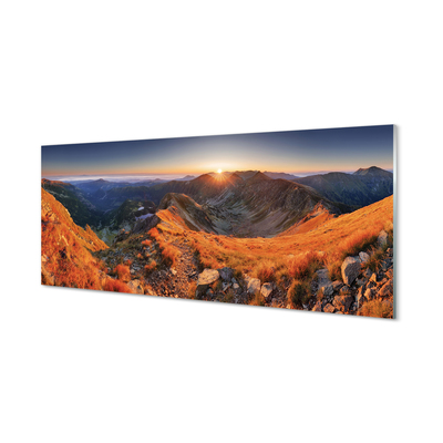 Stiklo paveikslas Kalnų saulėlydis