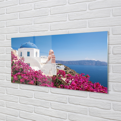 Stiklo paveikslas Graikija Gėlės jūros pastatai