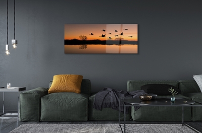 Stiklo paveikslas Skrendantys paukščiai saulėlydžio metu