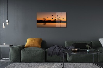 Stiklo paveikslas Skrendantys paukščiai saulėlydžio metu