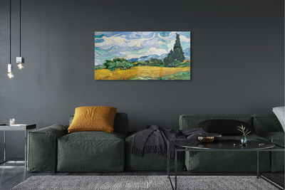 Stiklo paveikslas Kviečių laukas su kiparisais – Vincentas van Gogas