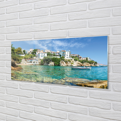 Stiklo paveikslas Graikijos jūros miesto gamta
