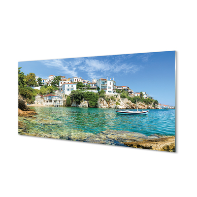 Stiklo paveikslas Graikijos jūros miesto gamta