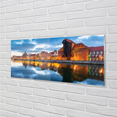 Stiklo paveikslas Gdansko upės pastatai