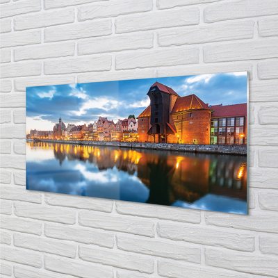 Stiklo paveikslas Gdansko upės pastatai