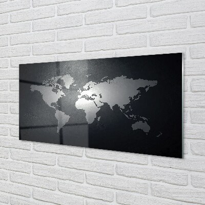 Stiklo paveikslas Juodo fono baltas žemėlapis