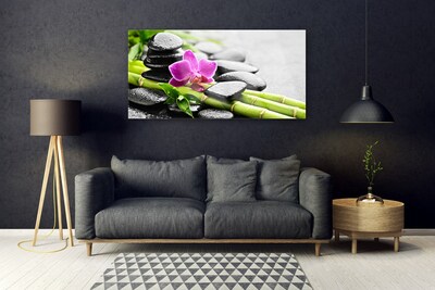 Stiklo paveikslas bambuko gėlių akmenys Art