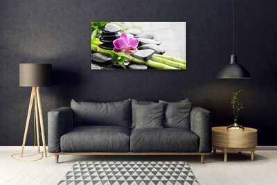 Stiklo paveikslas bambuko gėlių akmenys Art
